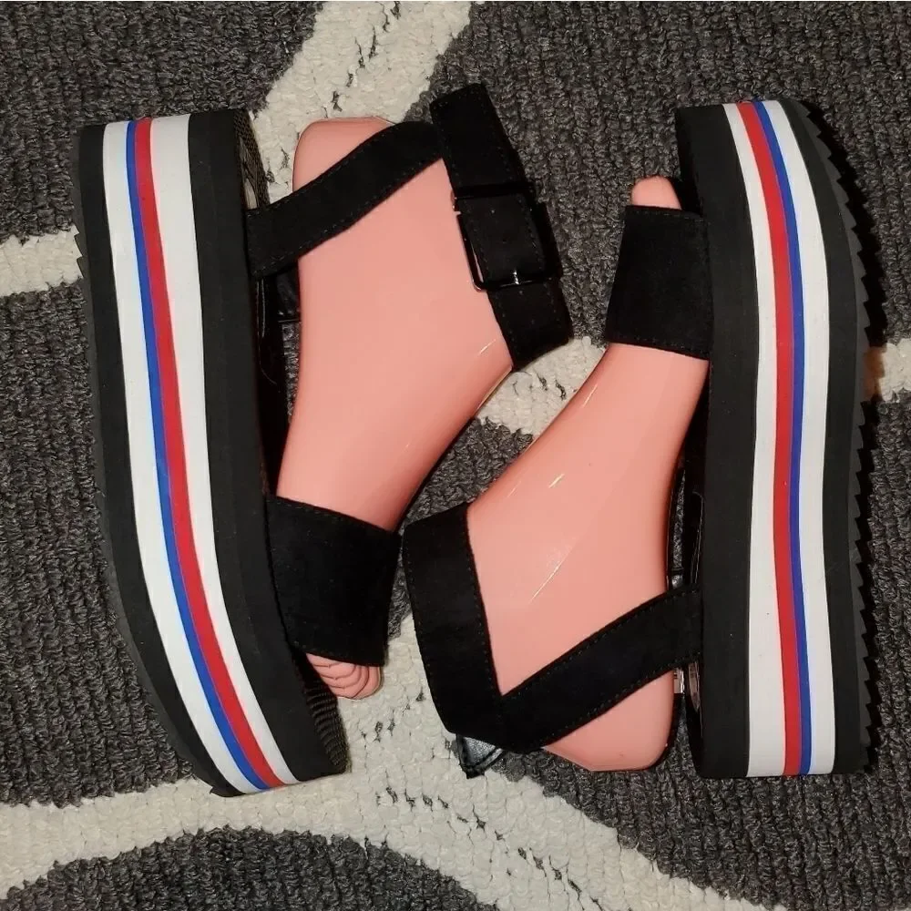 Bershka Black Sporty Platform Sandals